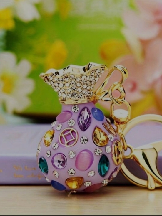 Accessories - Purple Jeweled Money Bag Key Chain